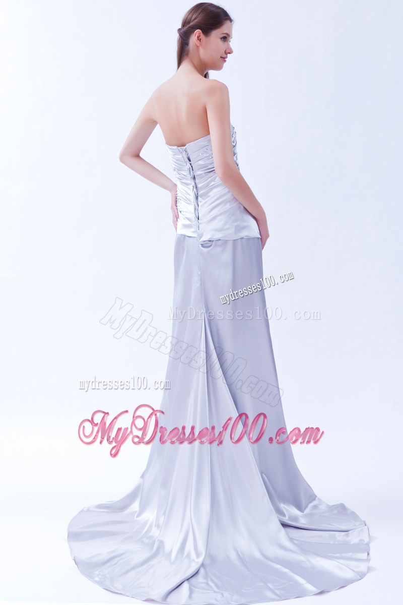 Lilac Column Strapless Beading Formal Evening Dress Beading Brush Train