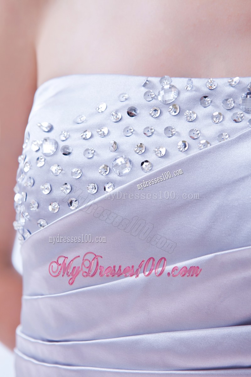 Lilac Column Strapless Beading Prom Dress Elastic Wove Satin Beading Brush Train
