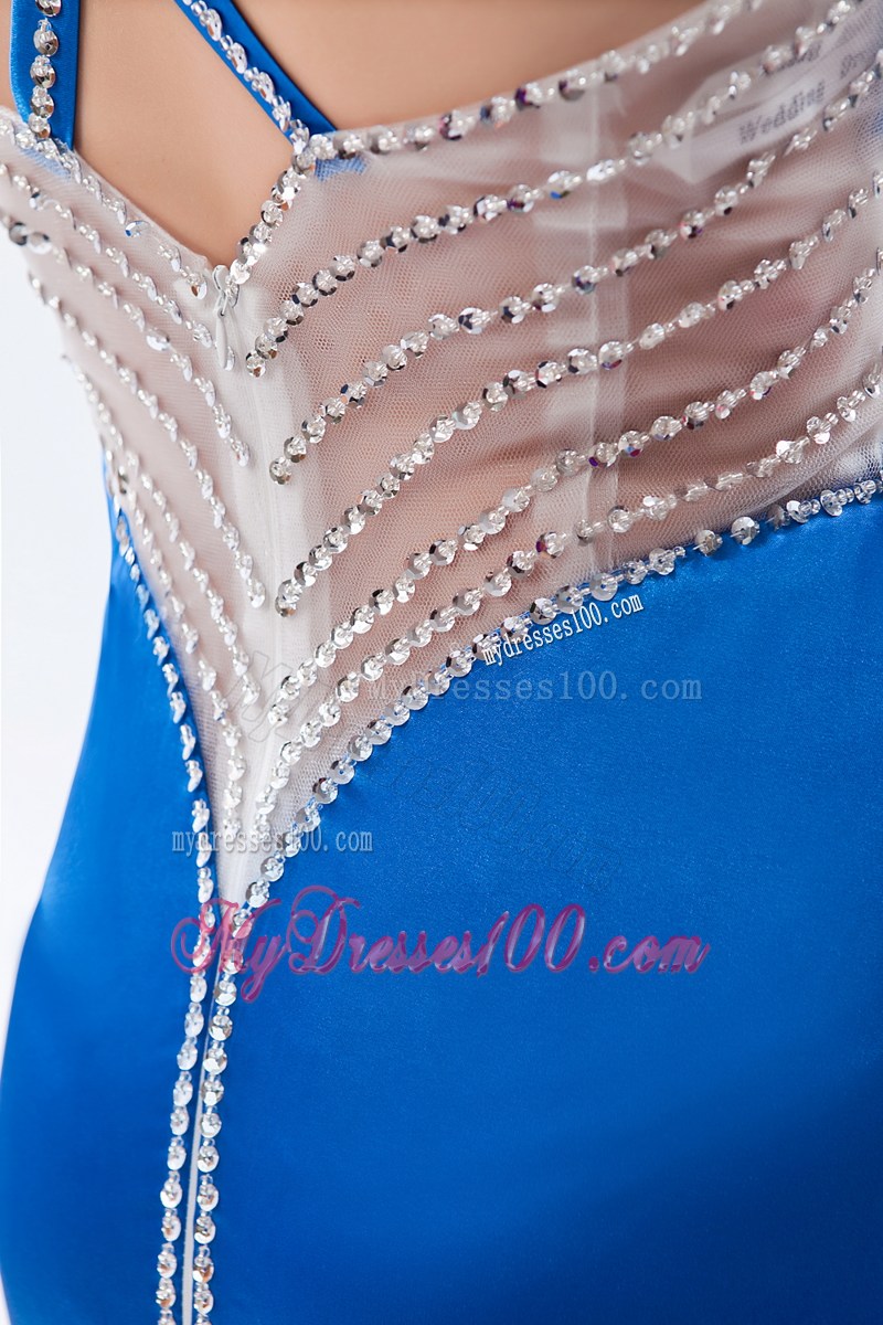 Royal Blue Column Straps Formal Evening Dresses Beading Brush Train