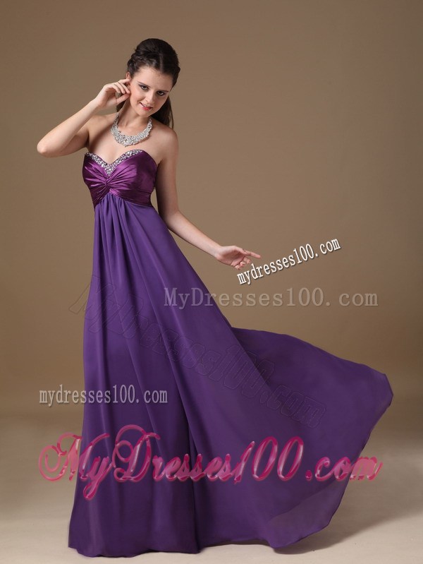 Purple Empire Sweetheart Foraml Evening Dress with Beading