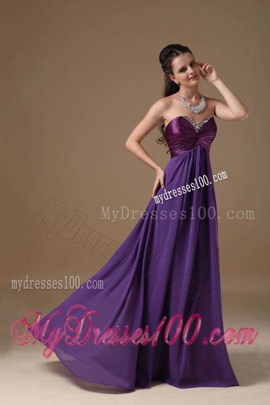 Purple Empire Sweetheart Foraml Evening Dress with Beading