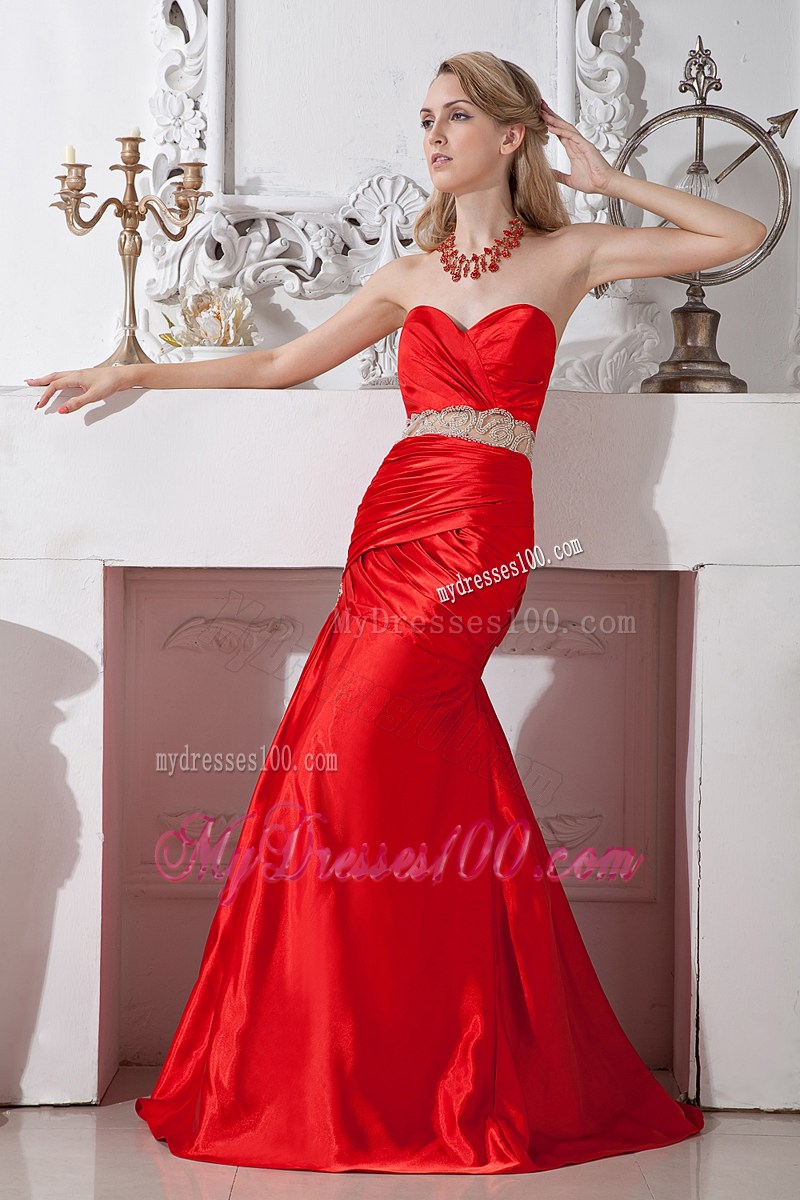 Red Mermaid Sweetheart Beading Formal Evening Dresses Floor-length