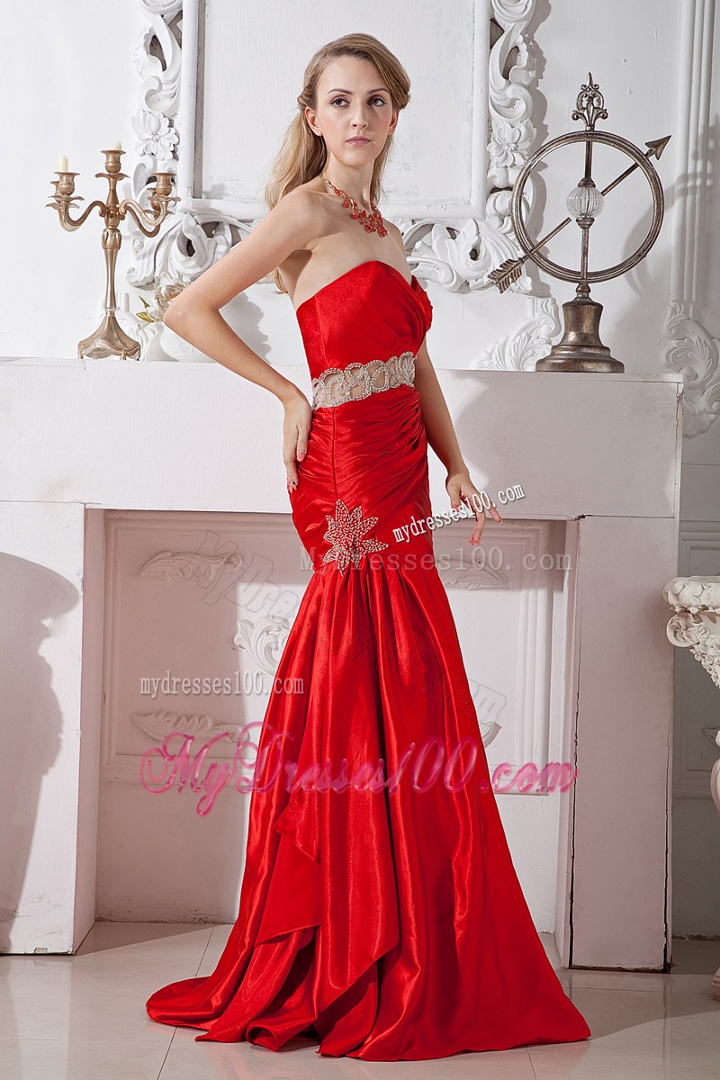 Red Mermaid Sweetheart Beading Formal Evening Dresses Floor-length