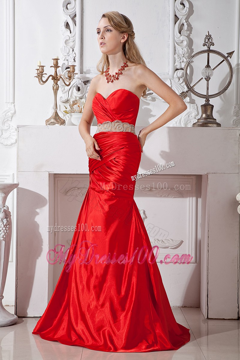 Red Mermaid Sweetheart Beading Formal Evening Dresses Floor-length