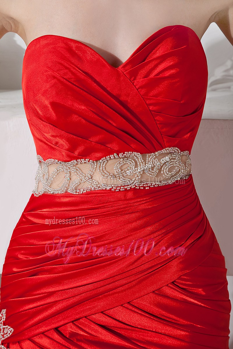 Red Mermaid Sweetheart Beading Formal Evening Dresses Floor-length