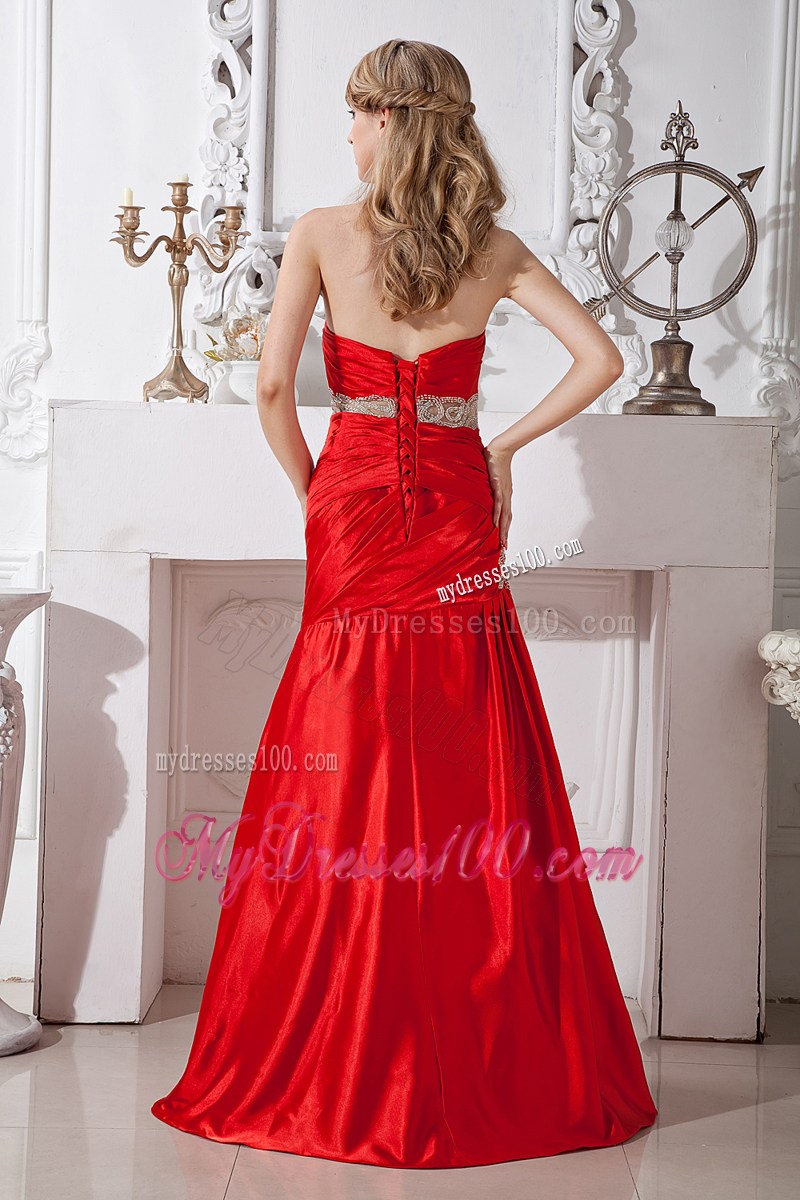 Red Mermaid Sweetheart Beading Formal Evening Dresses Floor-length