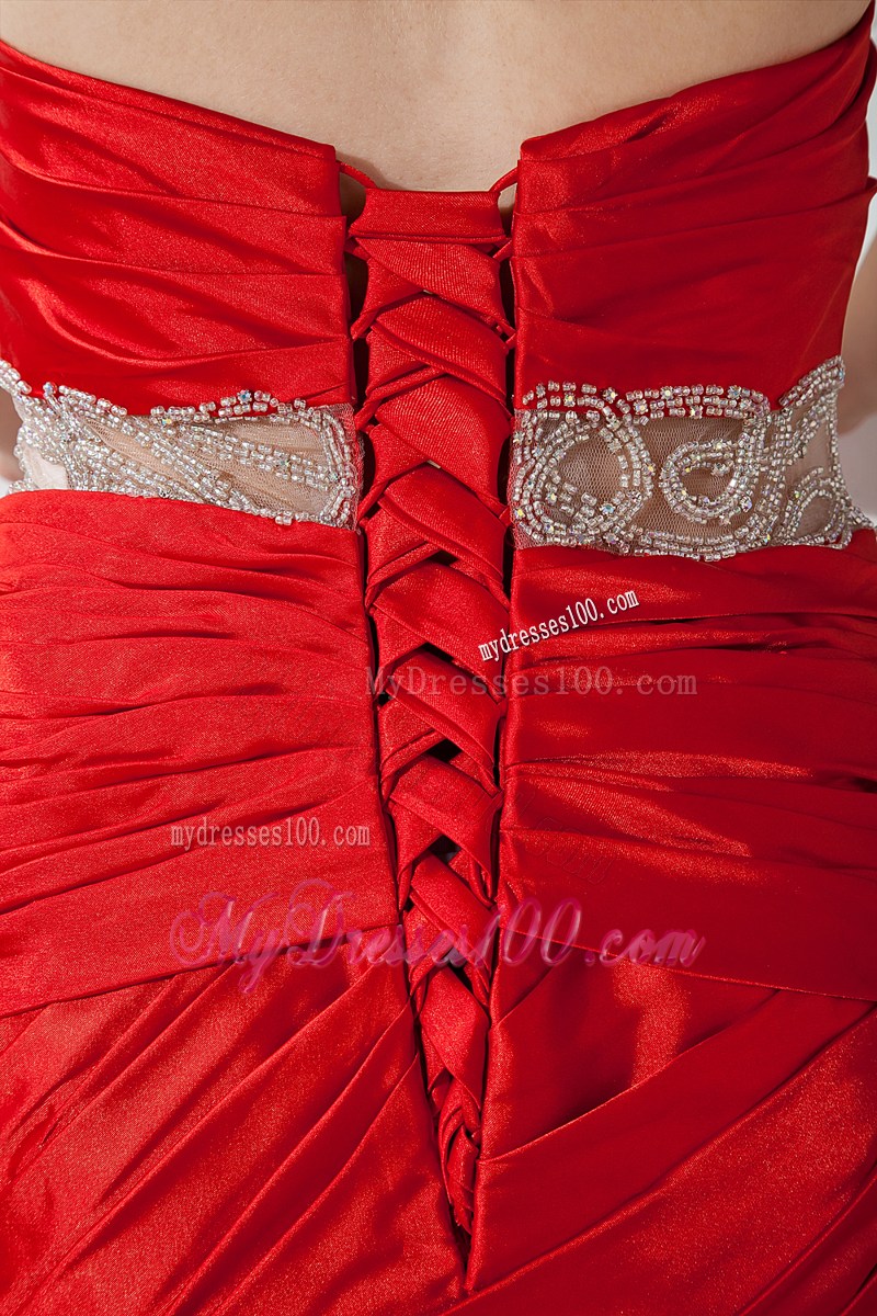 Red Mermaid Sweetheart Beading Formal Evening Dresses Floor-length