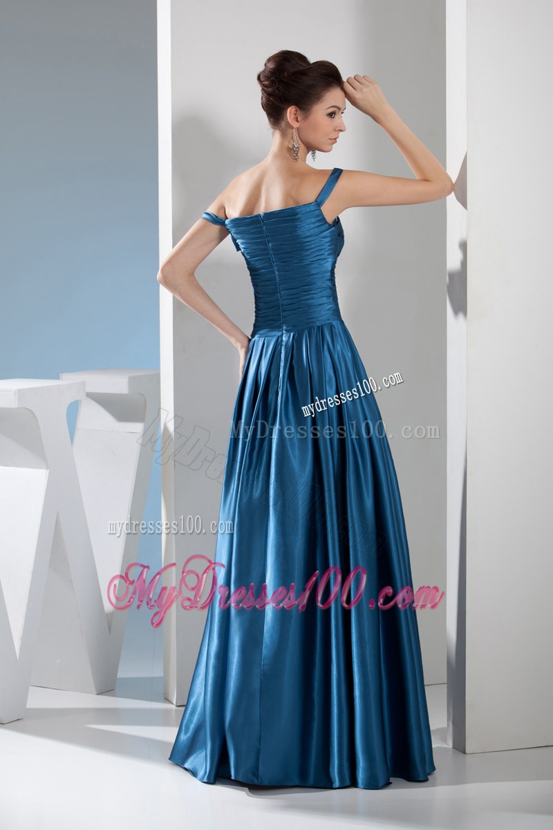 Teal Column Off the Shoulder long Beading Prom Dress