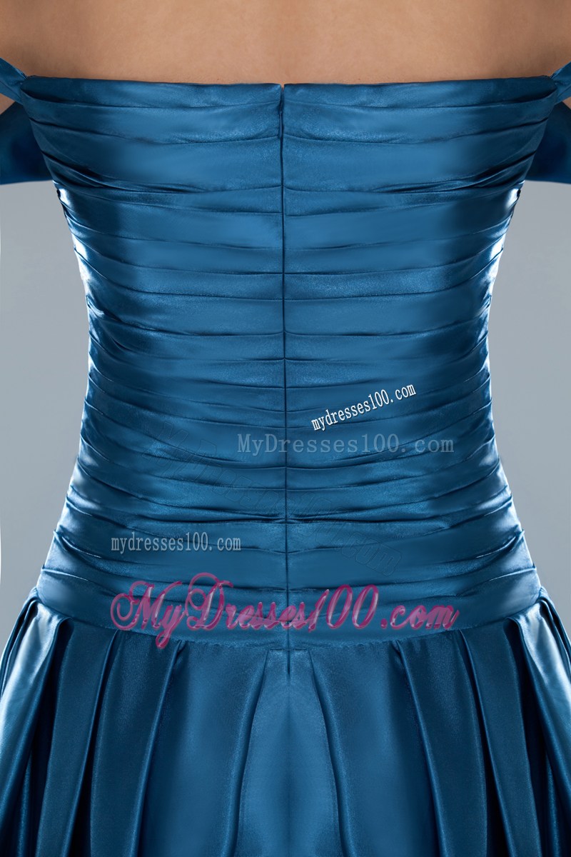 Teal Column Off the Shoulder long Beading Prom Dress