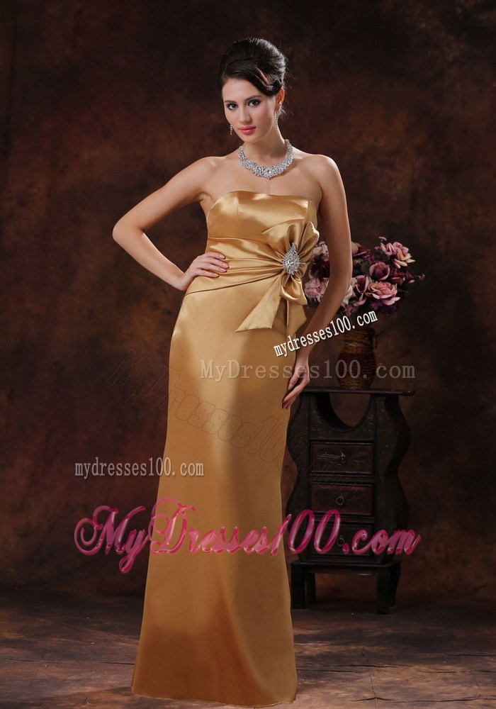 Mermaid Champagne Foraml Evening Dresses Strapless Beaded and Bow