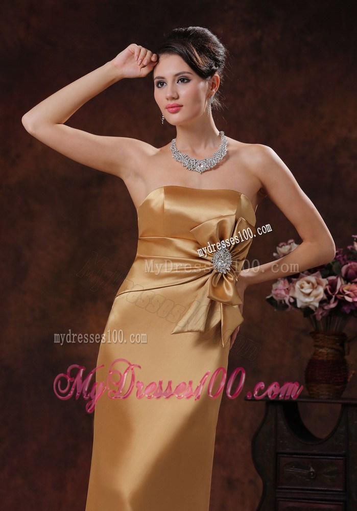 Mermaid Champagne Foraml Evening Dresses Strapless Beaded and Bow