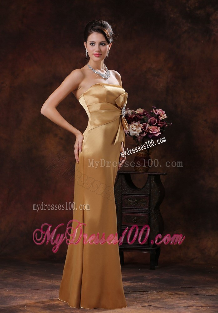 Mermaid Champagne Foraml Evening Dresses Strapless Beaded and Bow