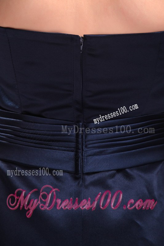 Perfect Column Strapless Brush Train Satin Beading Navy Blue Mother of the Bride Dress