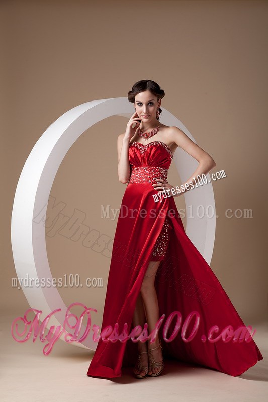 Sexy Wine Red Evening Dress Column Sweetheart Beading Brush Train