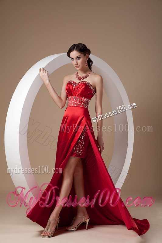 Sexy Wine Red Evening Dress Column Sweetheart Beading Brush Train