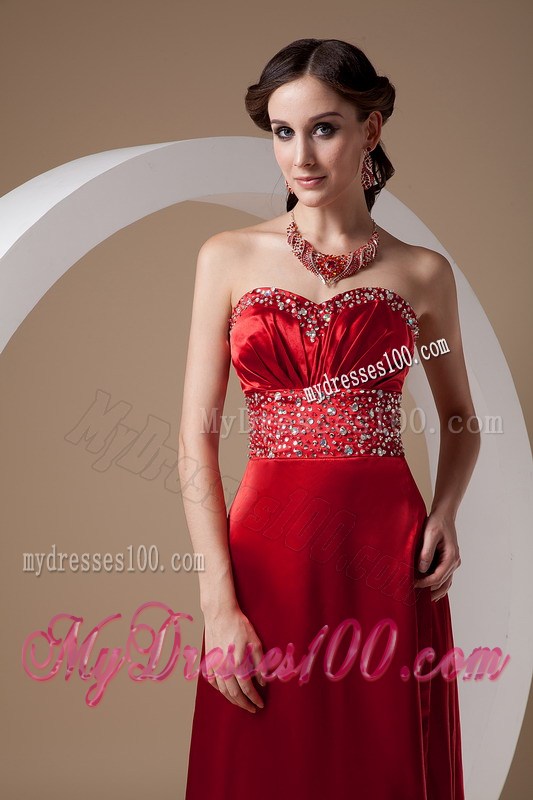 Sexy Wine Red Evening Dress Column Sweetheart Beading Brush Train