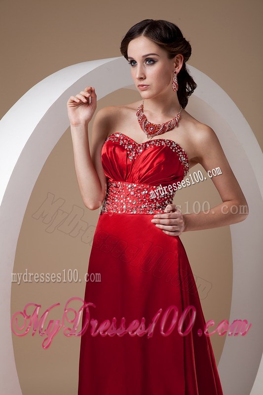 Sexy Wine Red Evening Dress Column Sweetheart Beading Brush Train