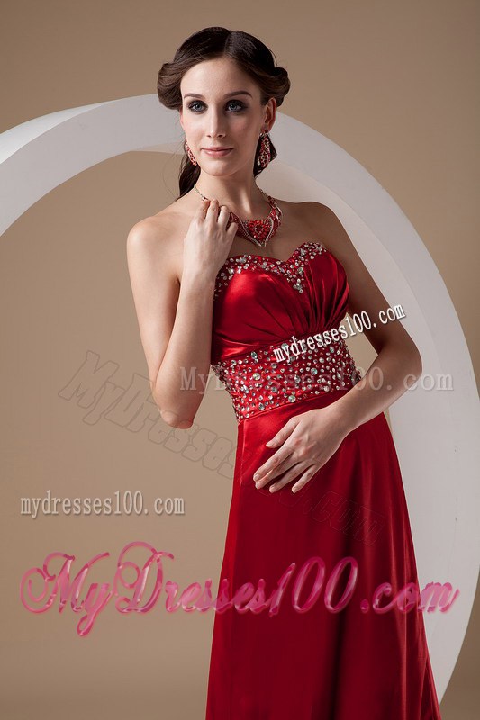Sexy Wine Red Evening Dress Column Sweetheart Beading Brush Train