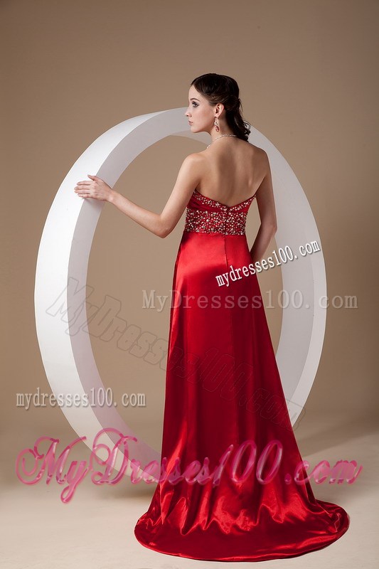 Sexy Wine Red Evening Dress Column Sweetheart Beading Brush Train