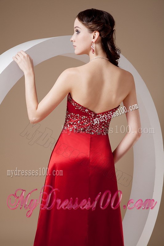 Sexy Wine Red Evening Dress Column Sweetheart Beading Brush Train