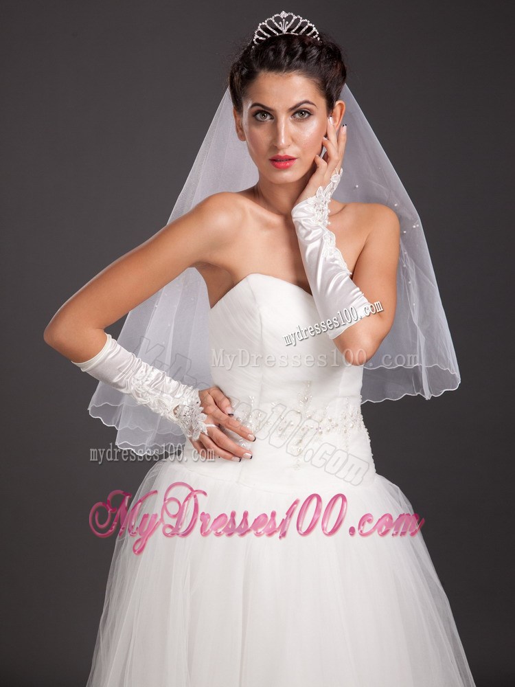 Elegant Satin Fingerless Elbow Length Appliques Bridal Gloves