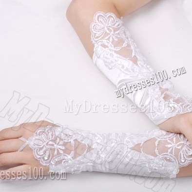 Fabulous Satin Fingerless Elbow Length Bridal Gloves With Appliques