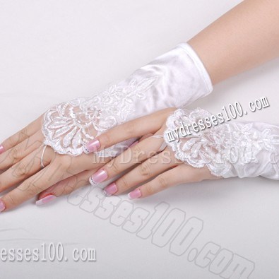 Gorgeous Satin Fingerless Wrist Length Bridal Gloves With Appliques
