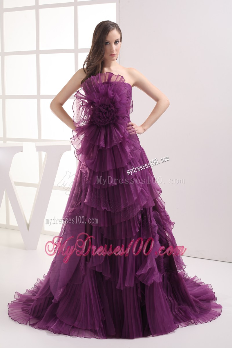2013 Discount Purple Strapless Ruffles Prom Celebrity Dresses