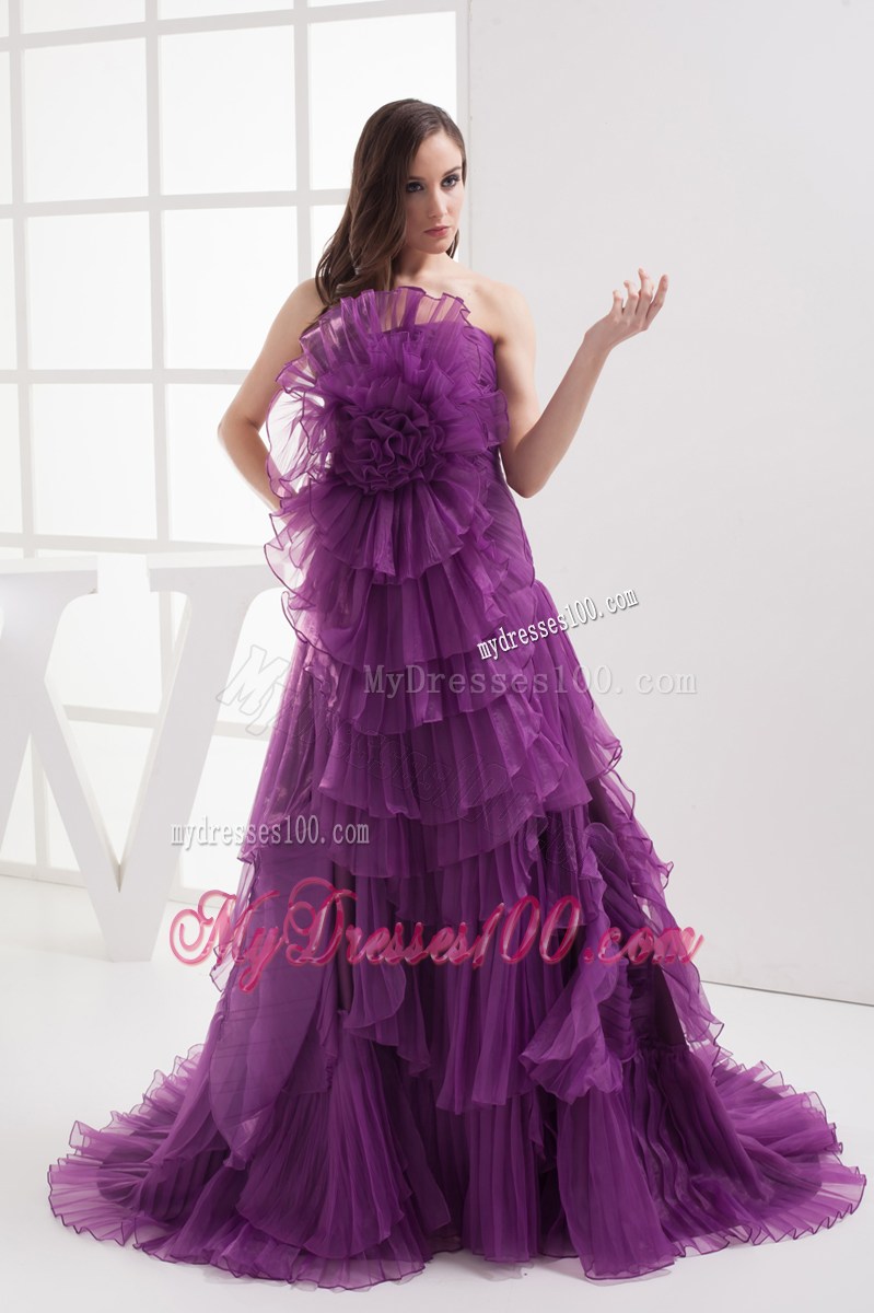 2013 Discount Purple Strapless Ruffles Prom Celebrity Dresses