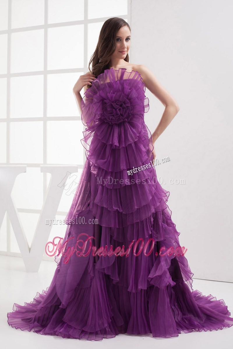 2013 Discount Purple Strapless Ruffles Prom Celebrity Dresses