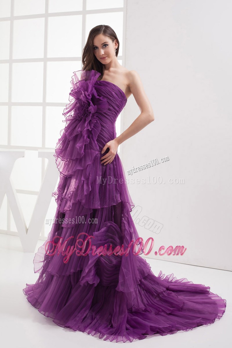2013 Discount Purple Strapless Ruffles Prom Celebrity Dresses