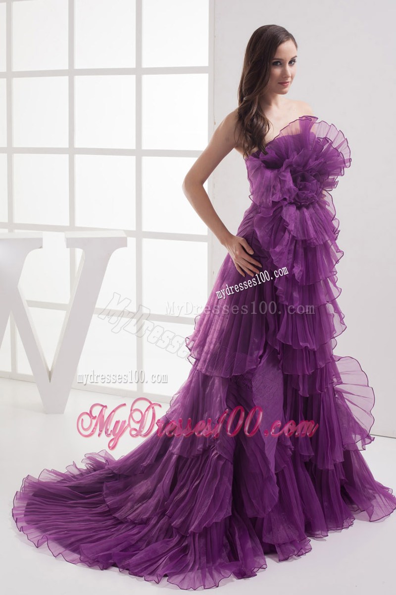 2013 Discount Purple Strapless Ruffles Prom Celebrity Dresses