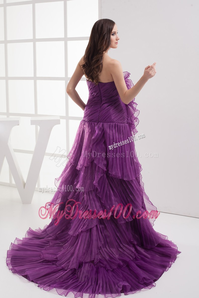 2013 Discount Purple Strapless Ruffles Prom Celebrity Dresses