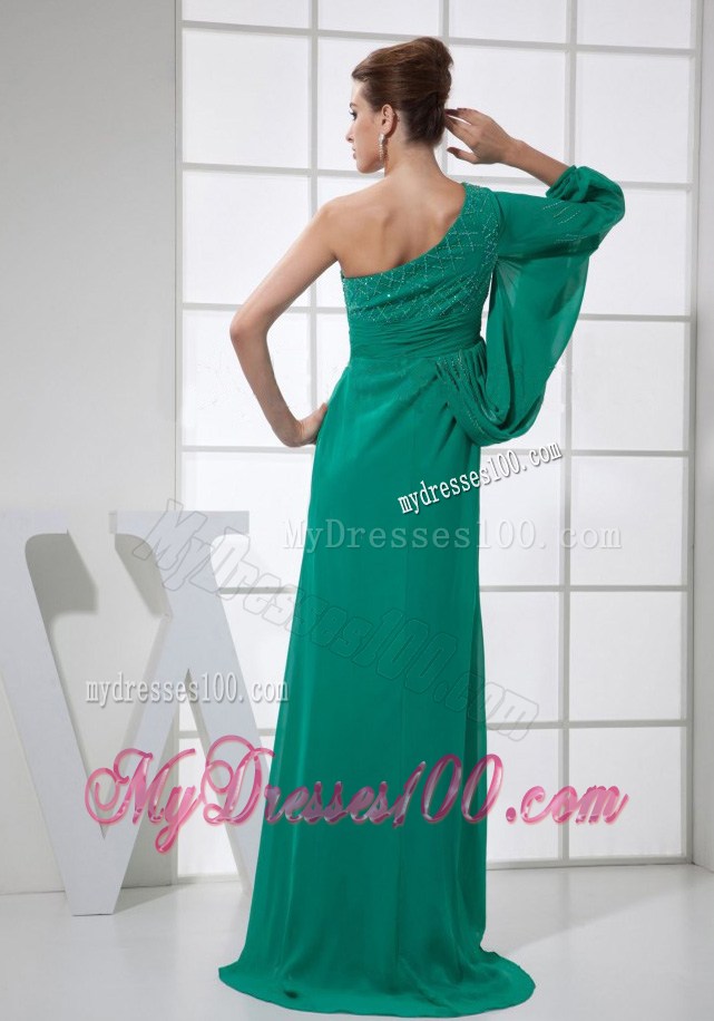 Beading Decorate Bodice One Shoulder Turquoise Celebrity Dresses