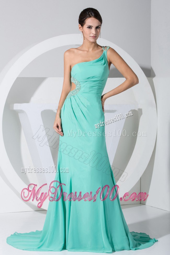 Beading Decorate One Shoulder Turquoise Celebrity Dresses For 2013