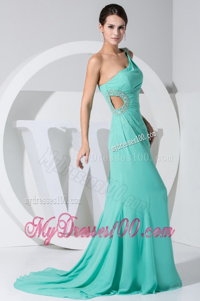 Beading Decorate One Shoulder Turquoise Celebrity Dresses For 2013