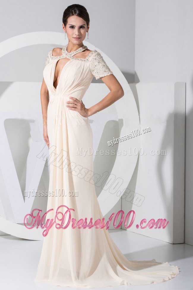 Beading Decorate Bodice Scoop Neckline Celebrity Dresses For 2013