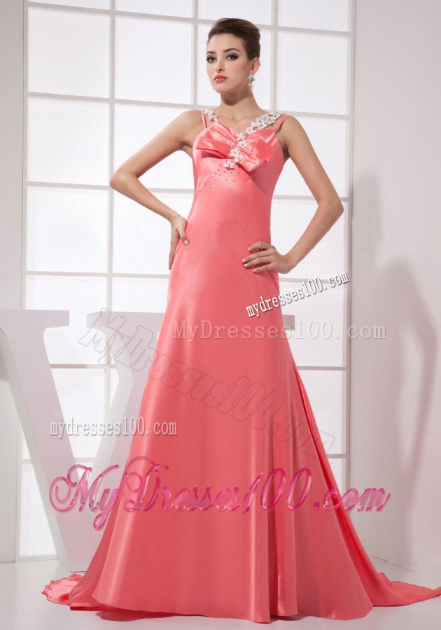 Beading Decorate Bodice Watermelon Red Straps 2013 Celebrity Dresses