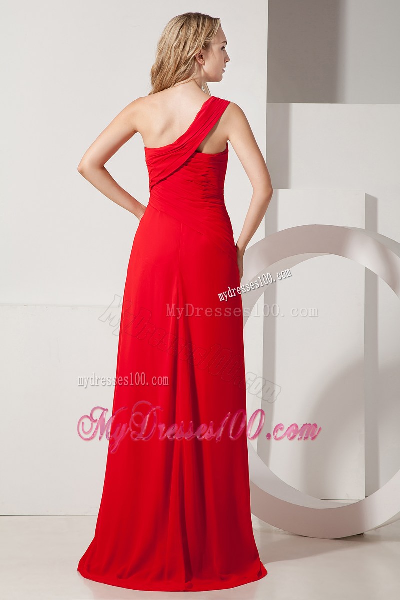 Red Empire One Shoulder Hand Made Flowers Celebrity Dresses