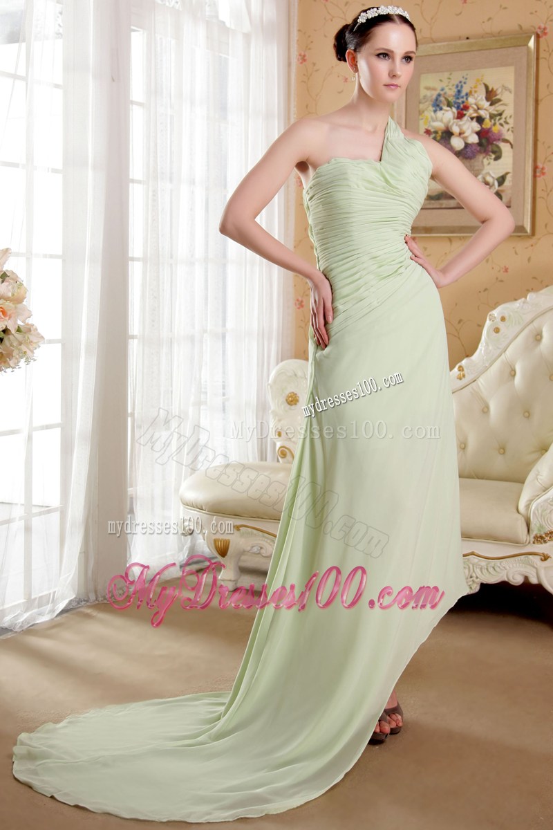 Yellow Green Empire One Shoulder Ruching Celebrity Dresses for 2013