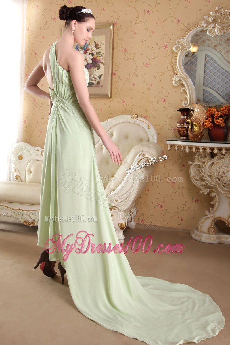Yellow Green Empire One Shoulder Ruching Celebrity Dresses for 2013