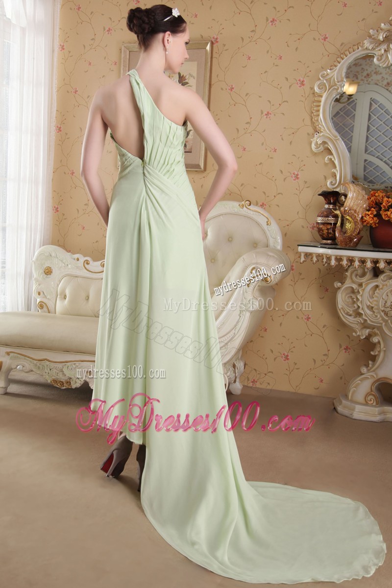 Yellow Green Empire One Shoulder Ruching Celebrity Dresses for 2013