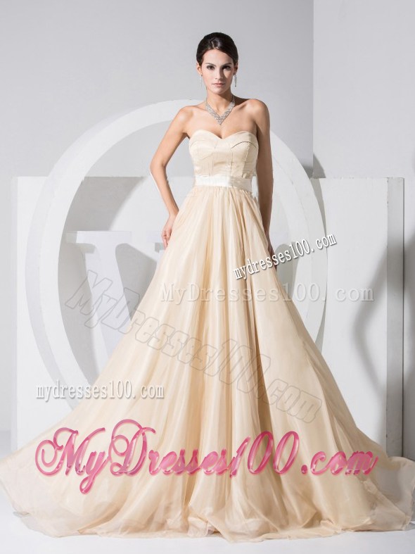 Champagne Sweetheart Brush Train 2013 Ruching Celebrity Dresses
