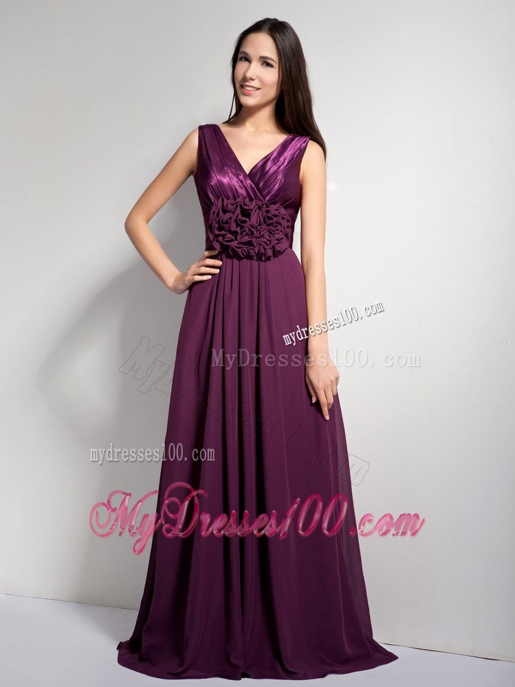 2013 Classical Dark Purple V-neck Ruffles Celebrity Dresses