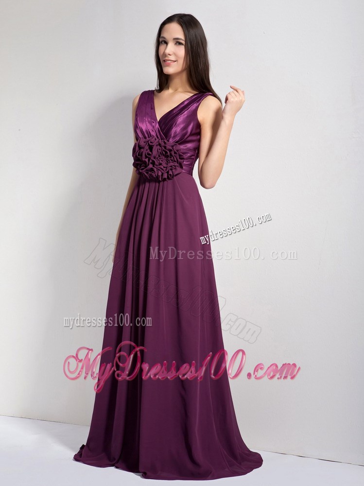 2013 Classical Dark Purple V-neck Ruffles Celebrity Dresses