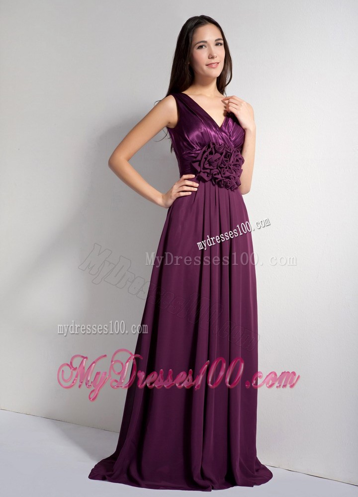 2013 Classical Dark Purple V-neck Ruffles Celebrity Dresses