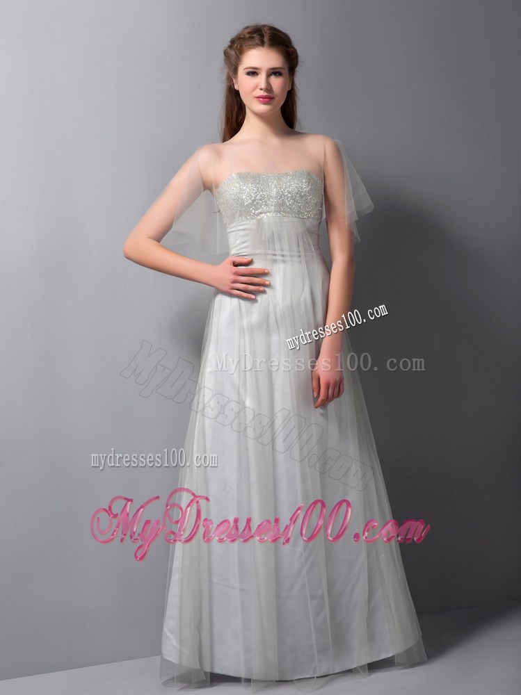 Fashion Gray Strapless Beading Celebrity Dresses Floor-length