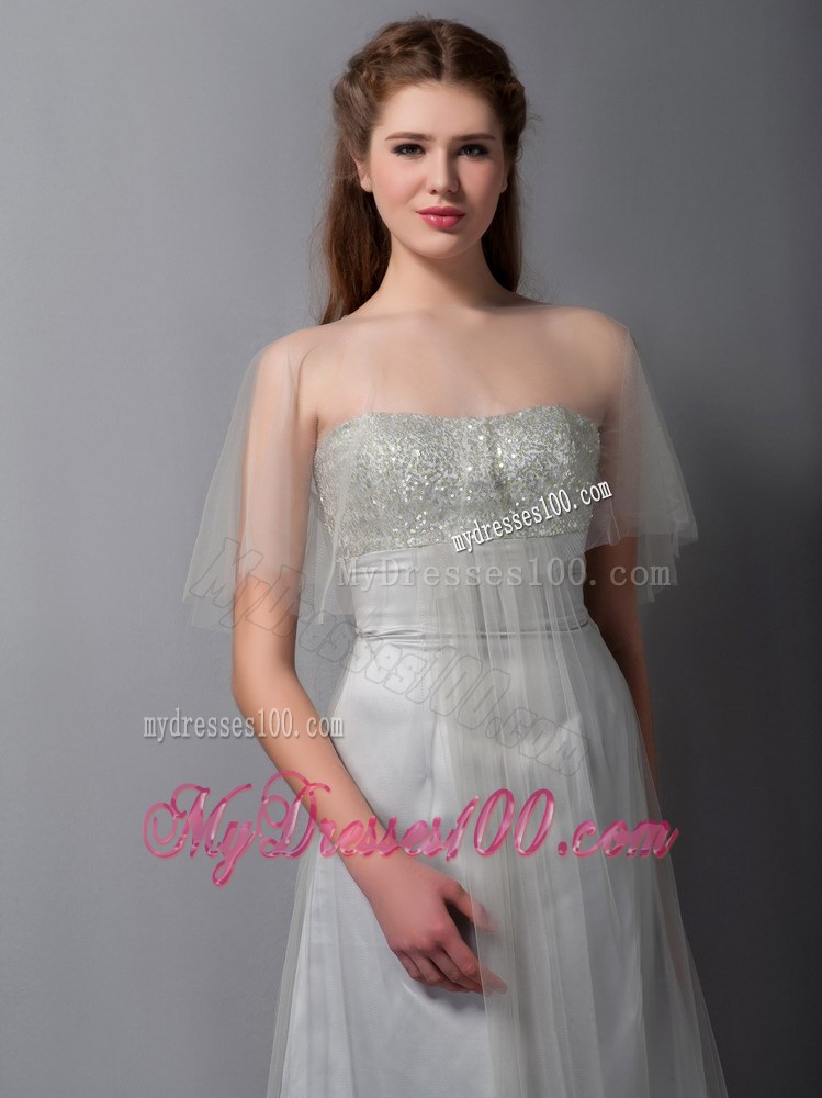 Fashion Gray Strapless Beading Celebrity Dresses Floor-length