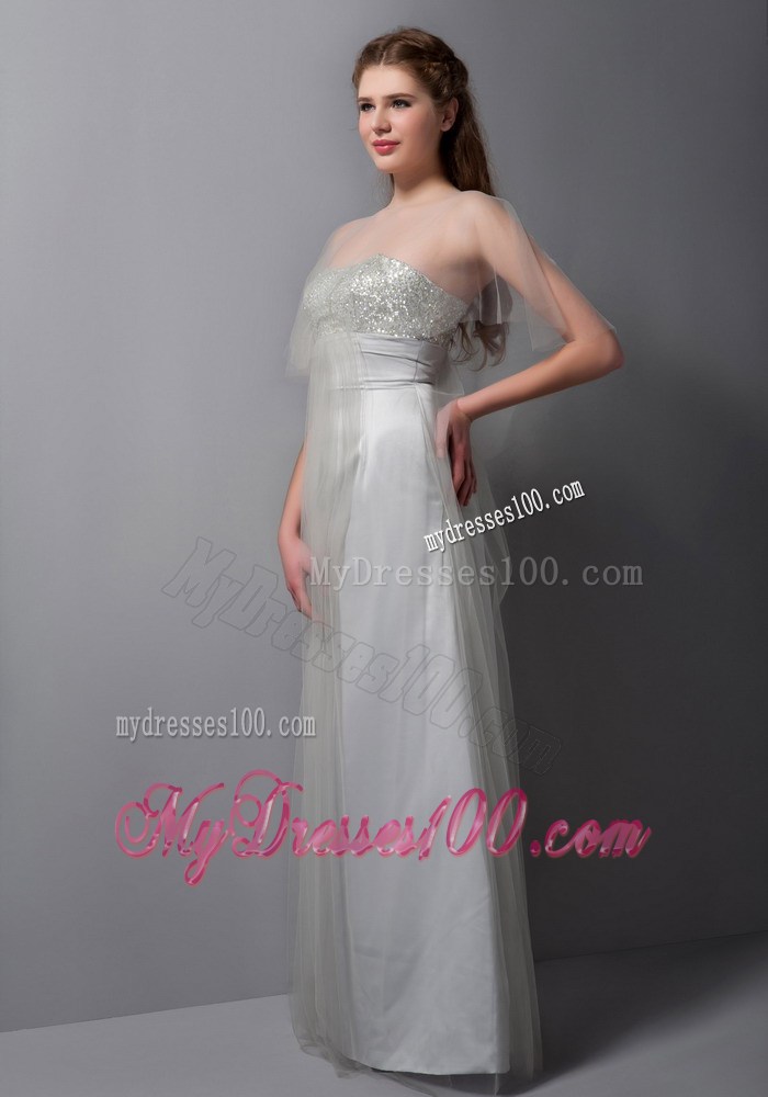 Fashion Gray Strapless Beading Celebrity Dresses Floor-length