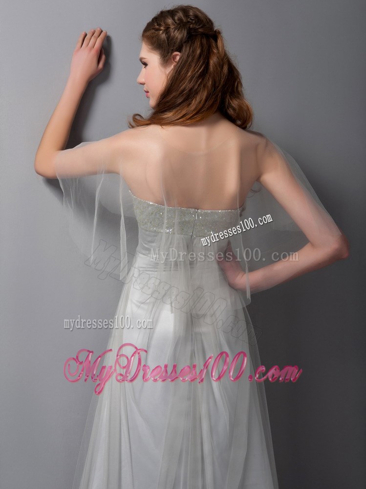 Fashion Gray Strapless Beading Celebrity Dresses Floor-length